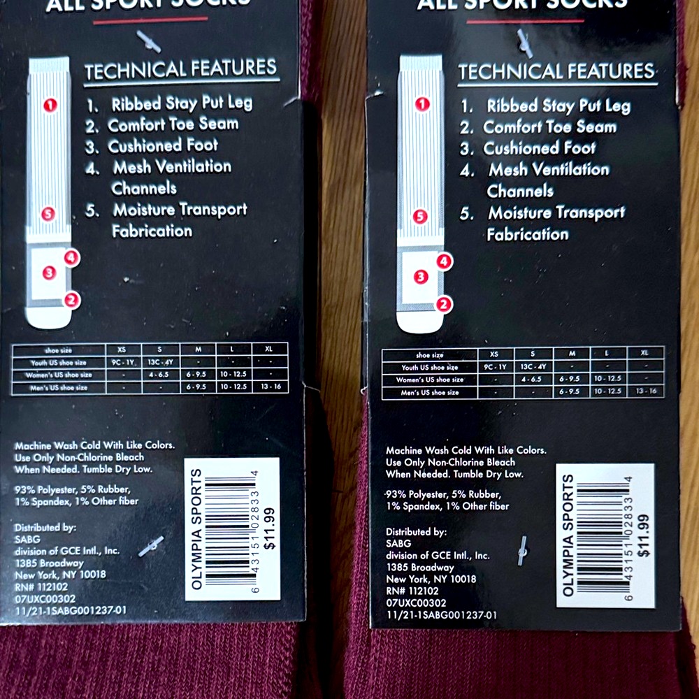 Men's Burgundy Athletic All Sports Performance Socks L (2-Pack Lot-Total 4 Pr) — image 5 of 8